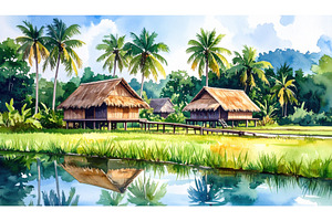 Thatched huts by a rice field, a Nature Photo by Igor Tichonow