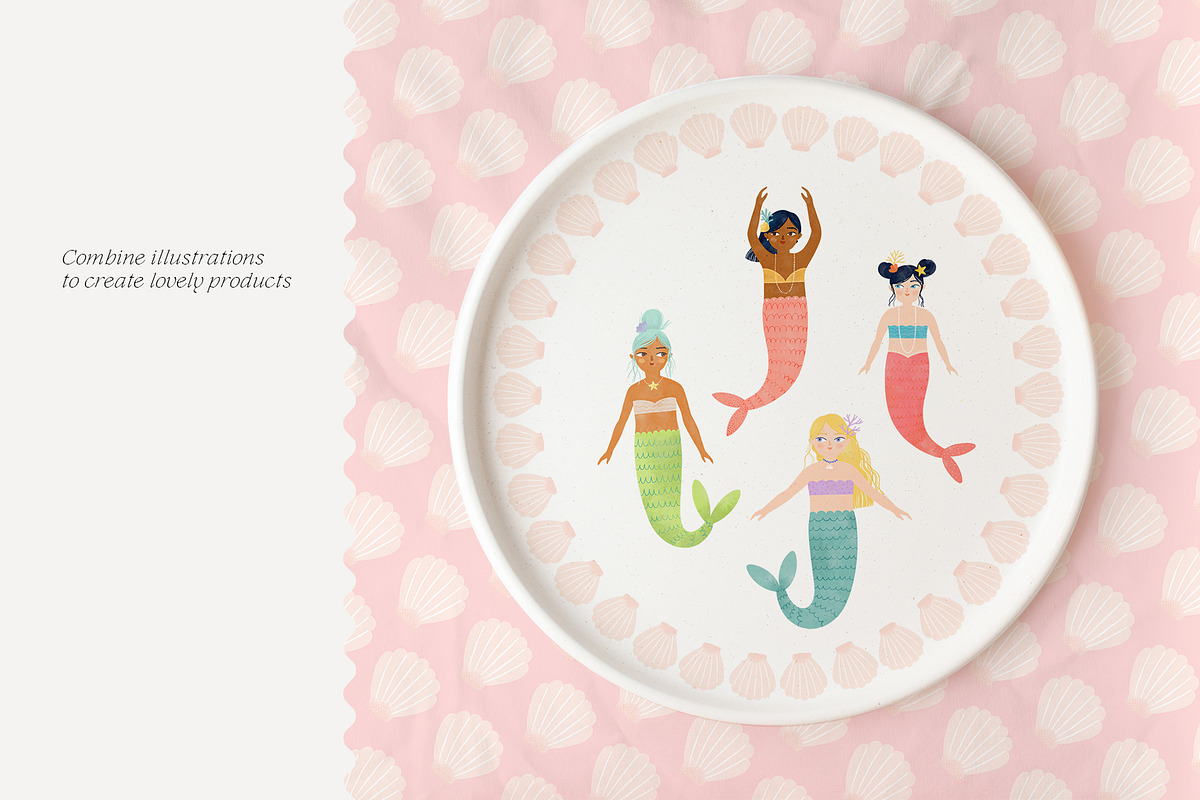 Little Mermaids. Clipart & Patterns, a Decorative Illustration by annartdreams (Photo 3 of 11)