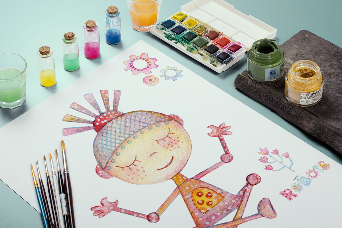 Watercolor Robots Party, an Animal Illustration by antuanetto (Photo 11 of 15)