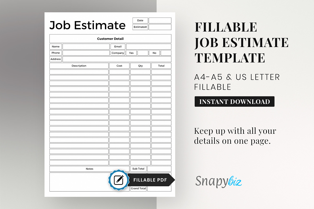 Estimate Template, a Print Template by Snapybiz (Photo 1 of 8)