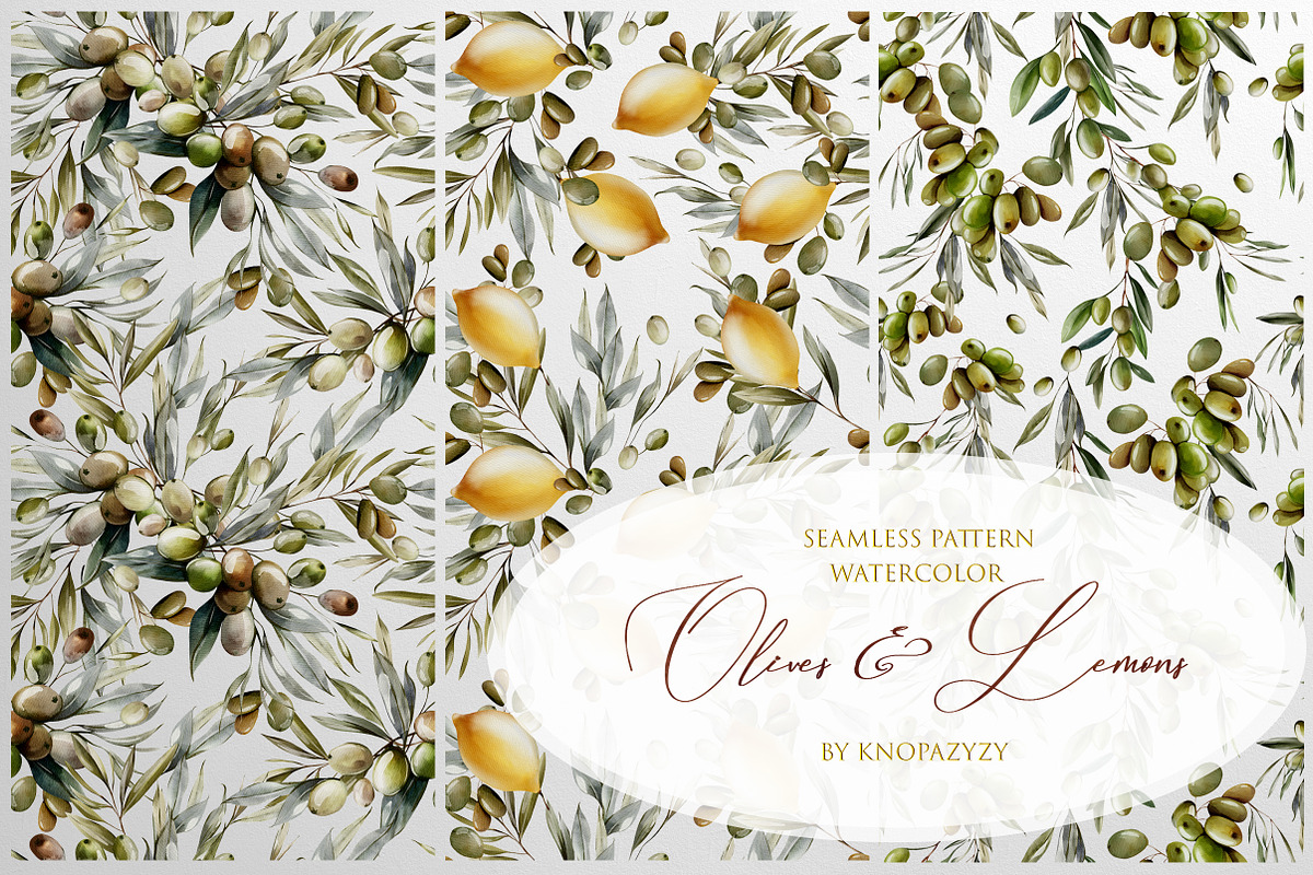 12 Seamless Patterns Olives & Lemons, a Pattern Graphic by Knopazyzy (Photo 1 of 5)