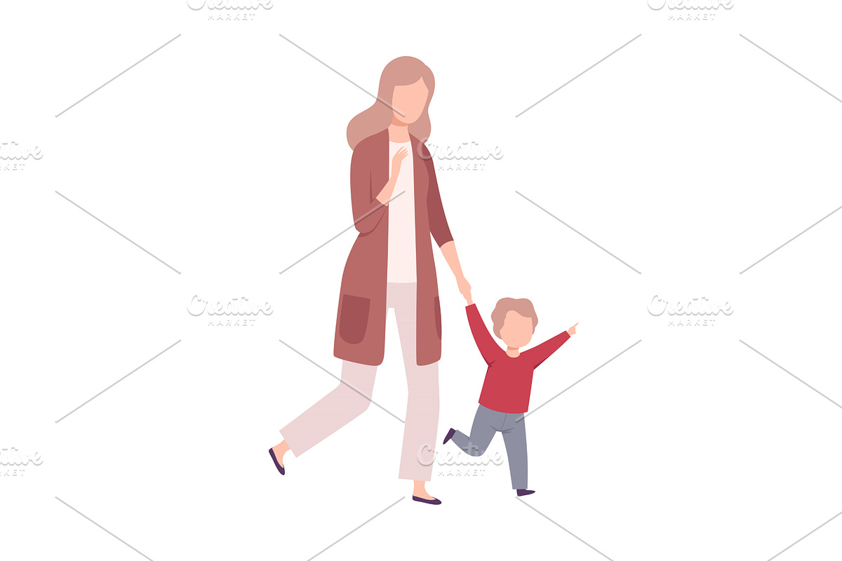 Mother and Her Little Son Walking, a Person Illustration by TopVectors