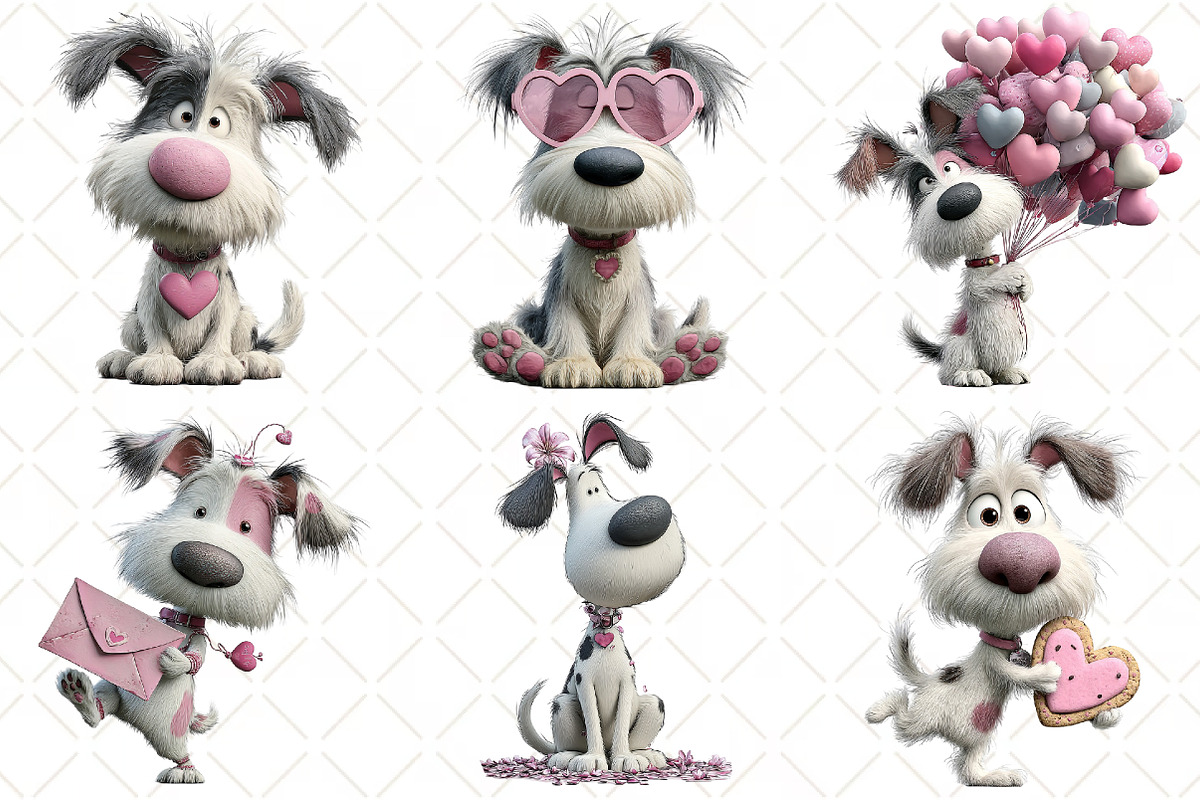 Whimsical Valentine Dog Clipart, an Illustration by Black Bird Studio (Photo 2 of 6)