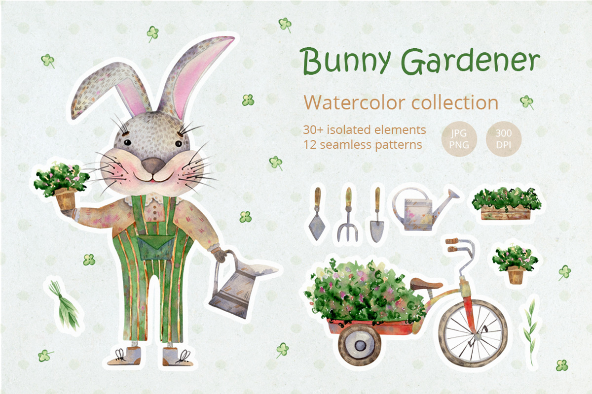 Gardening tools illustration. Bunny, a Decorative Illustration by Anna Kopylova (Photo 1 of 8)