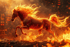 Mystical Fire Horse Galloping Amidst, an Animal Photo by Perpis