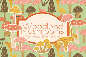 Woodland Mushrooms pattern & clipart