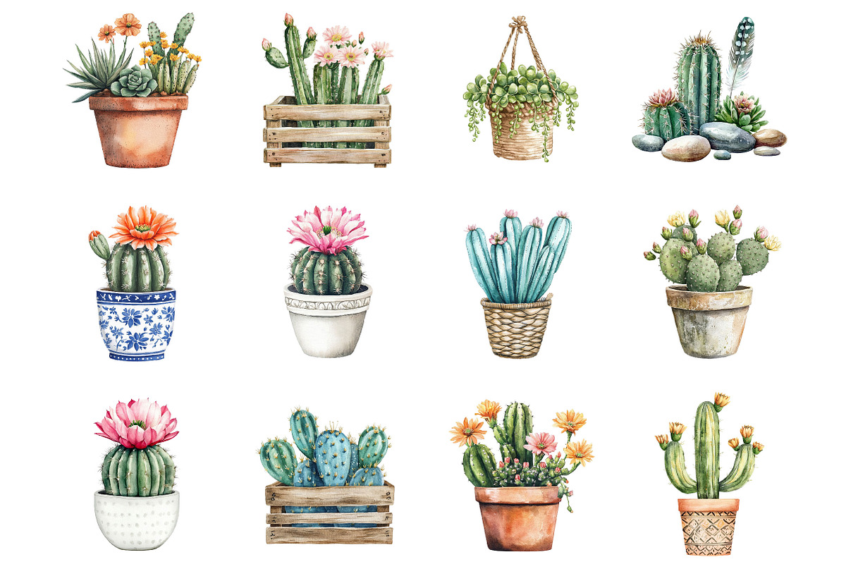 Watercolor Cactus Clipart, a Seasonal Illustration by Designking (Photo 2 of 5)