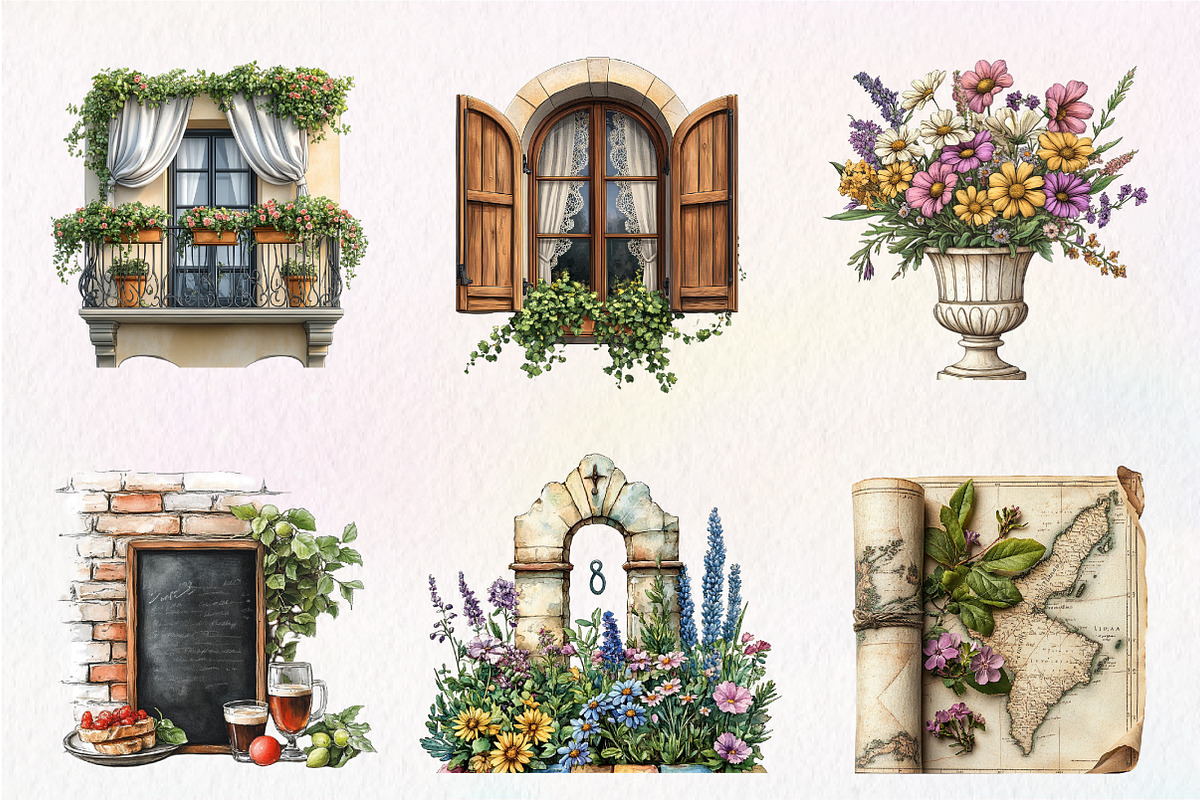 Antique Italian Summer Clipart, an Illustration by CreationArt (Photo 8 of 9)
