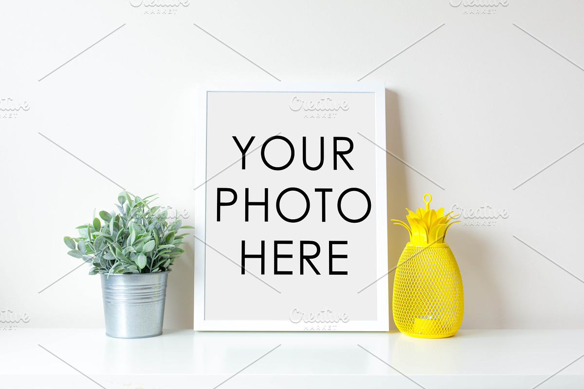 White Frame With Pineapple and Plant, a Print Template by F R A M E D // SUPPLY CO.