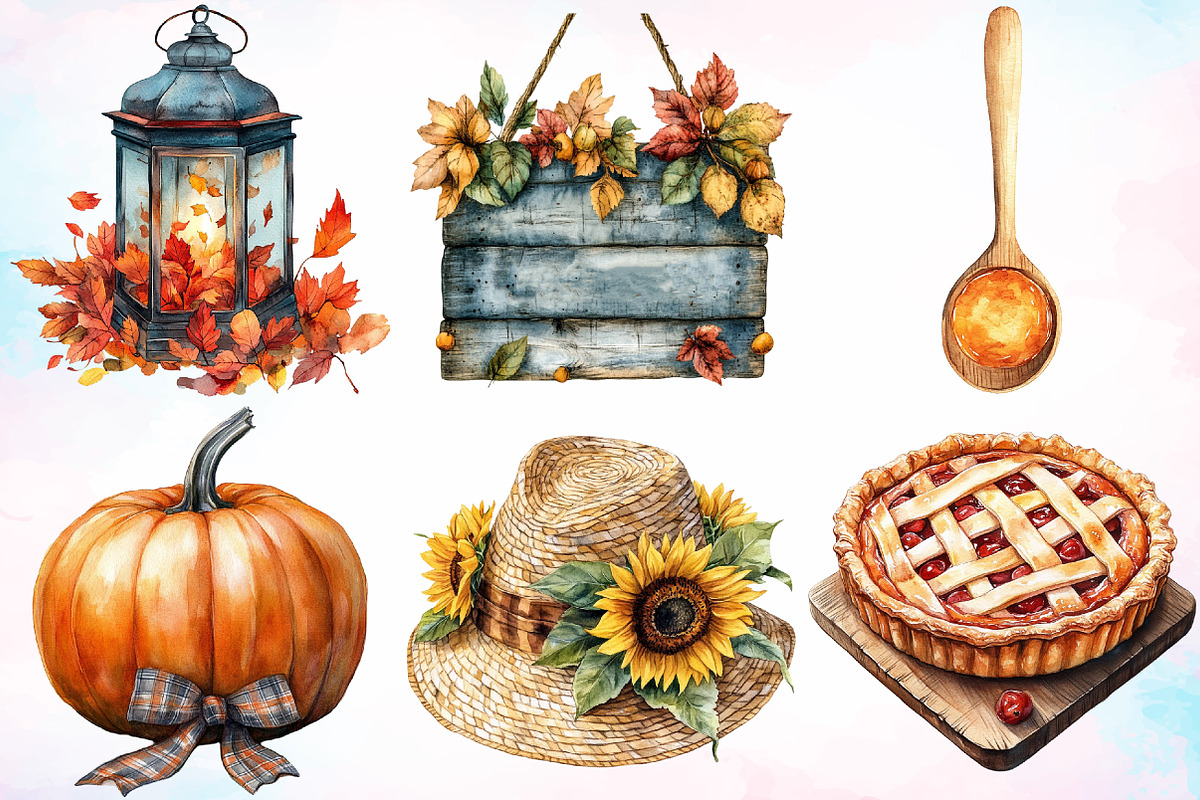 Watercolor Rustic Autumn Clipart PNG, an Illustration by Canvas Craft (Photo 3 of 3)
