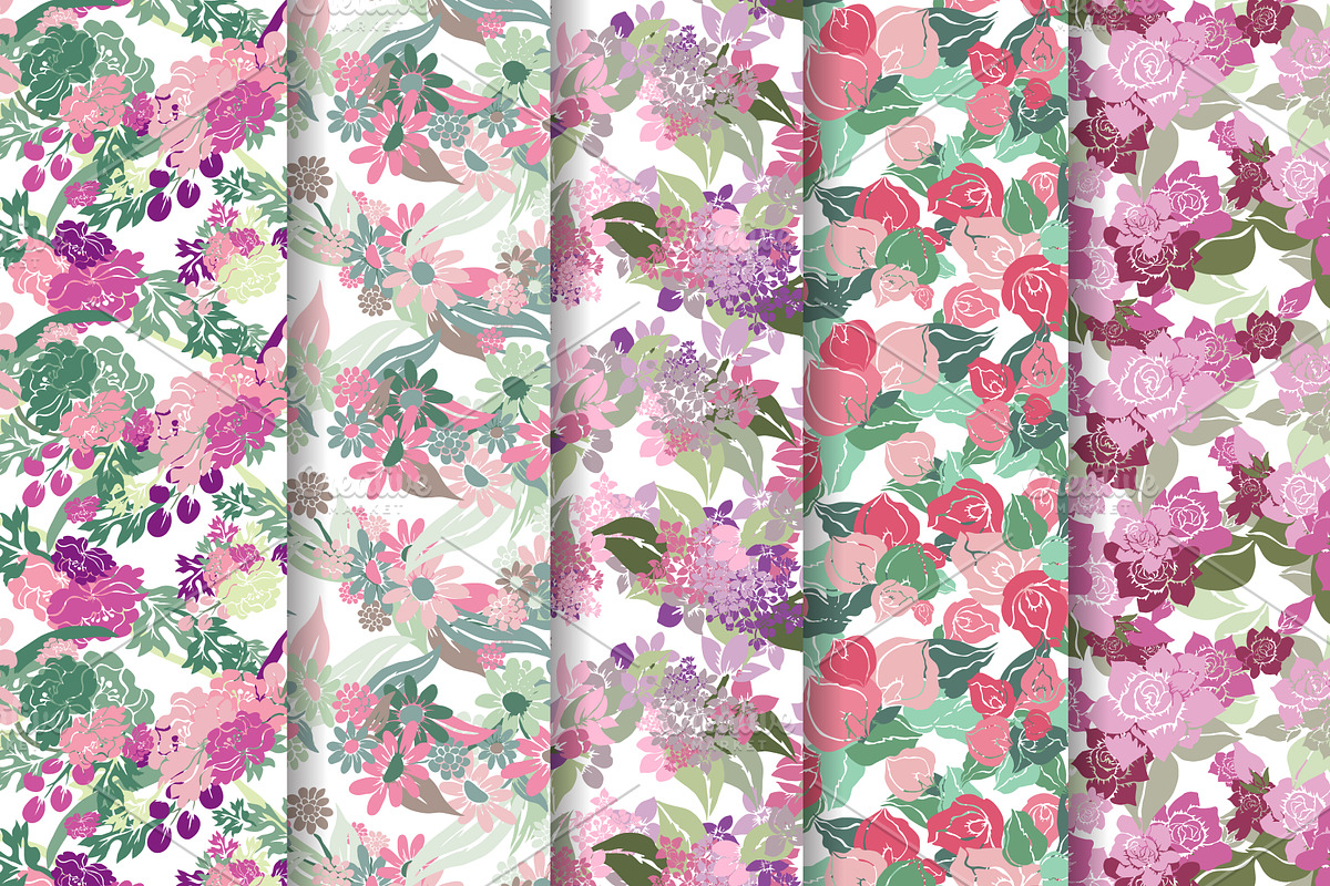12 Pink Floral Seamless Patterns Set preview 2