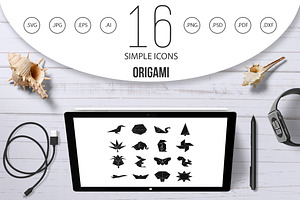 Origami Icons Set, Simple Style