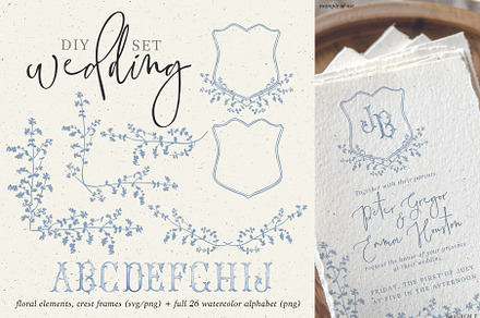 Floral wedding clip art and letters