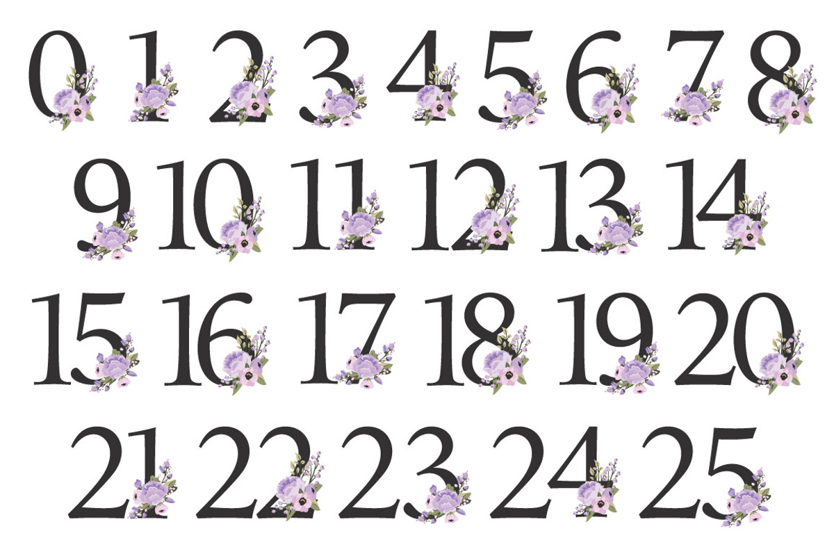 Lavender Floral Numbers Clip Art, an Illustration by Amanda Ilkov (Photo 5 of 5)