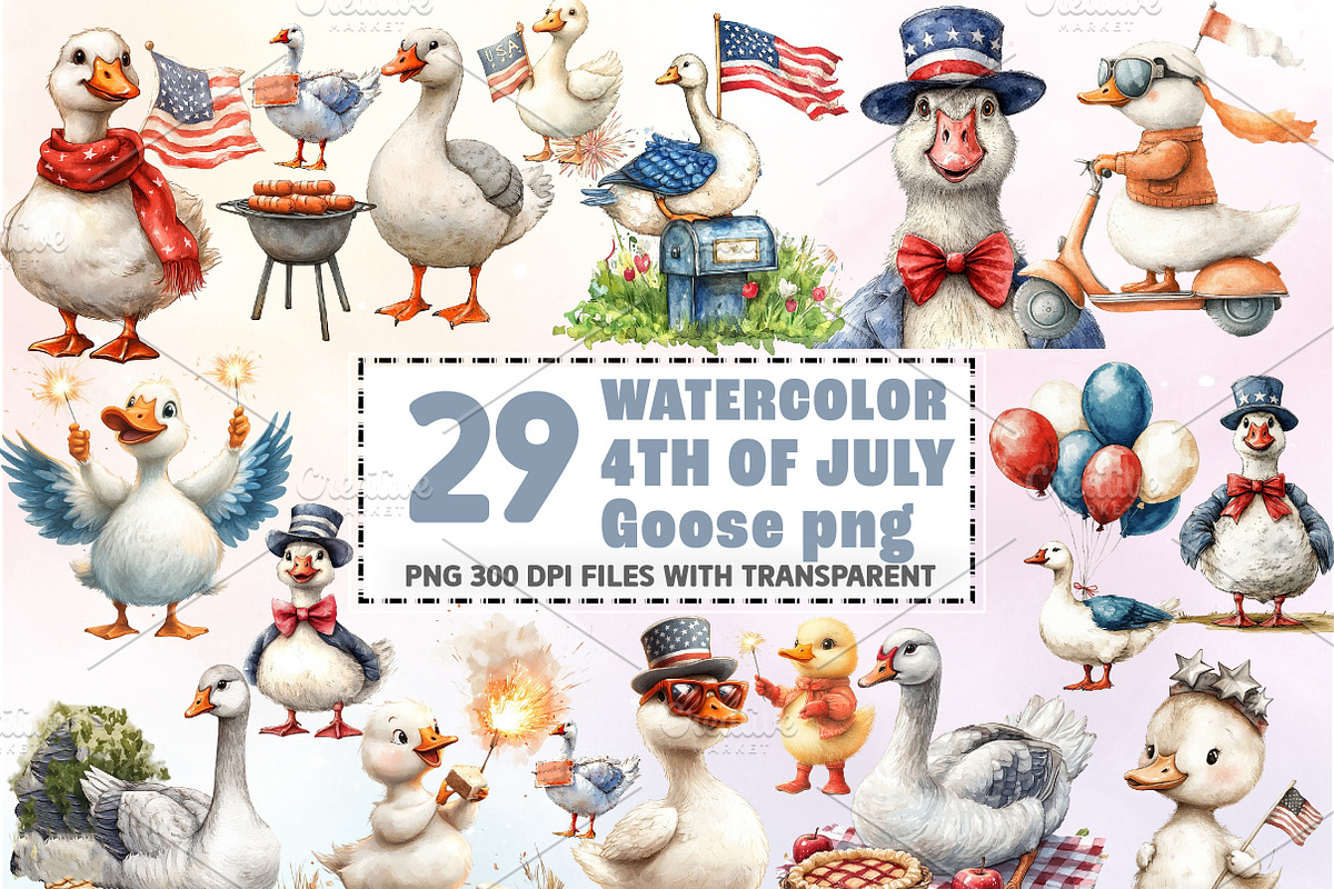 4th of July Goose PNG Sublimation, an Illustration by Watercolor design (Photo 1 of 4)