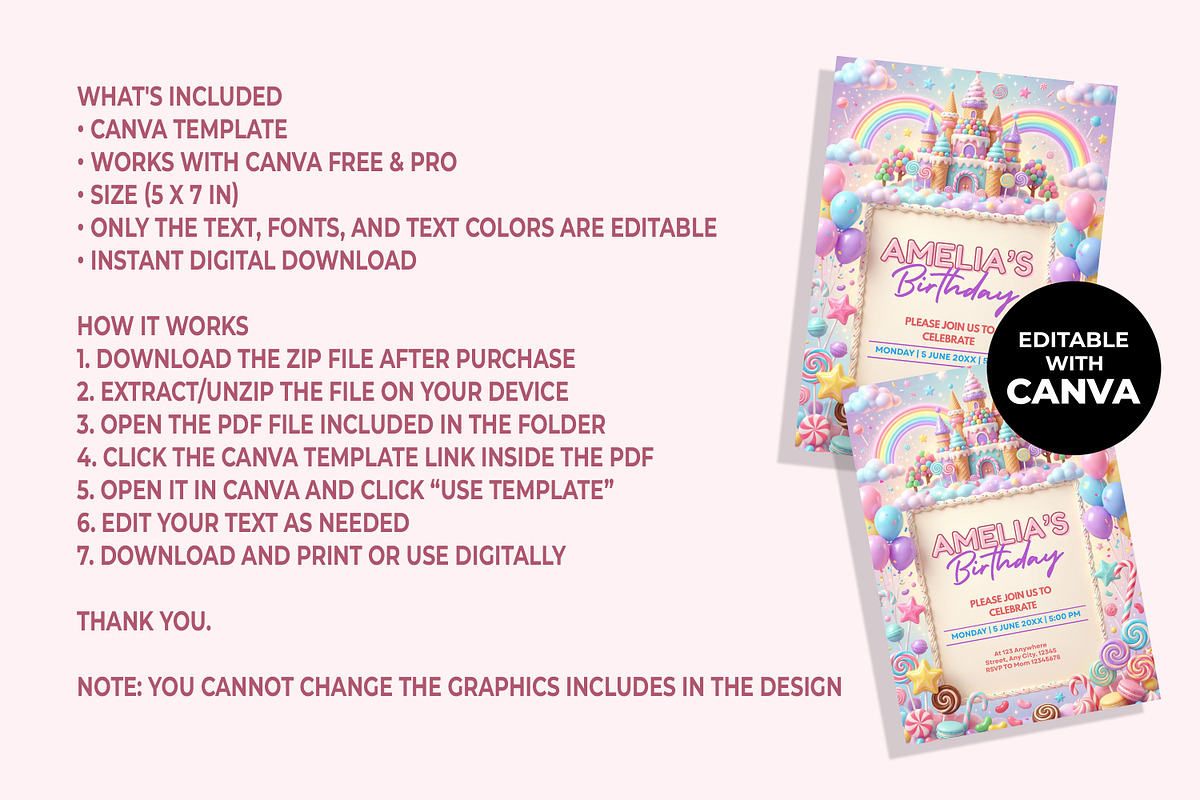 Candy Castle Birthday Invitation, an Invitation Template by M9 Design (Photo 4 of 4)