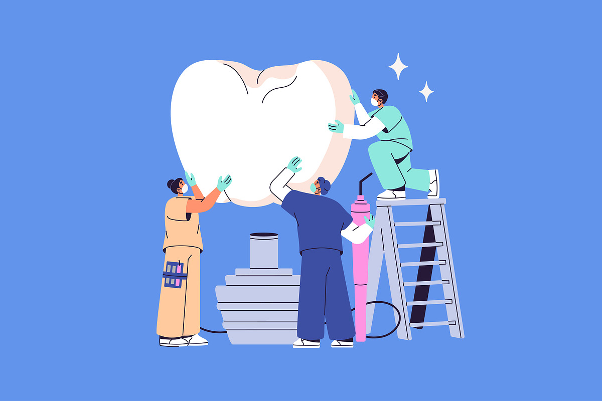 Dentists with teeth set + banners, a Healthcare Illustration by PaperTrident (Photo 4 of 6)