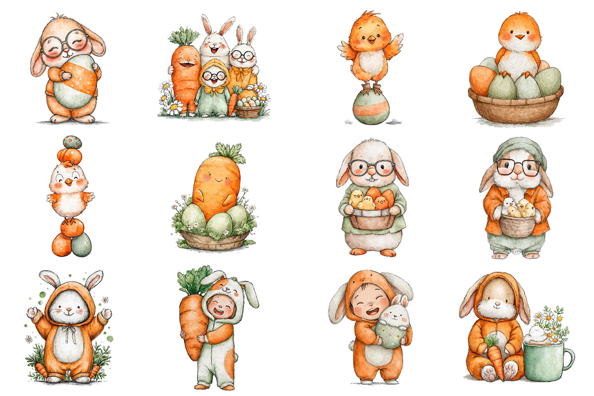 Watercolor Funny Easter Clipart, an Illustration by Sublimation Artist (Photo 4 of 7)