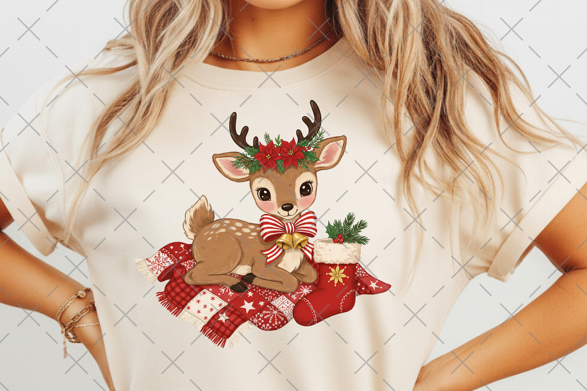 Reindeer Christmas Patchwork PNG, an Illustration by Craft Nest (Photo 5 of 6)