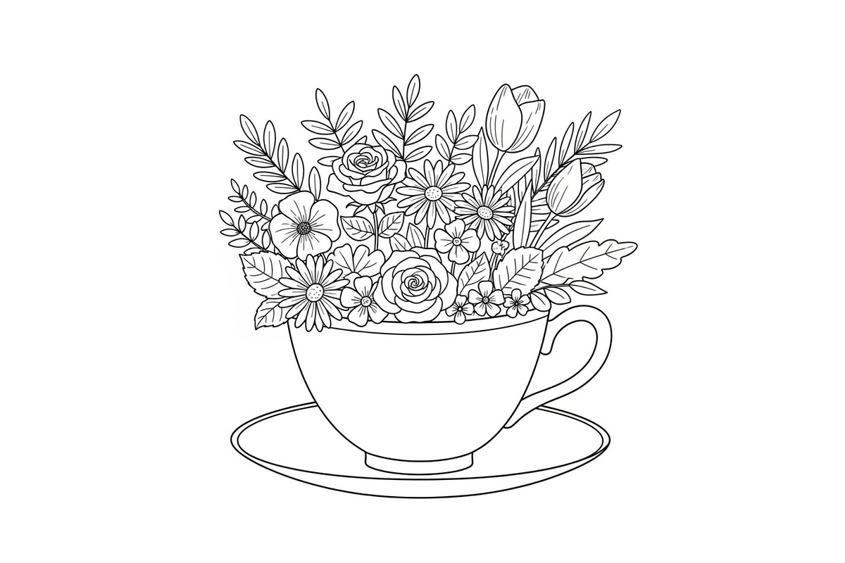 Floral Teacup Line Art Bundle, an Illustration by Gfx_Store (Photo 44 of 51)
