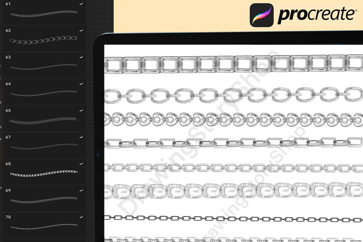 120 Procreate Chain Jewelry Brushes, a Brush Add-On by DrawingStoryShop