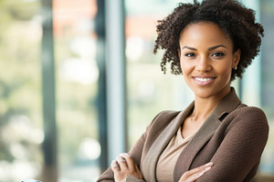 Happy woman in an office, a Photo by Beautiful things