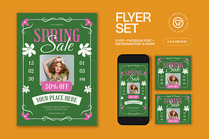 Green Vintage Spring Sale Flyer Set, a Flyer Template by graphicook