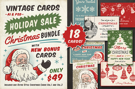 VINTAGE CHRISTMAS CARDS BUNDLE, a Card Template by DISTRICT 62 STUDIO
