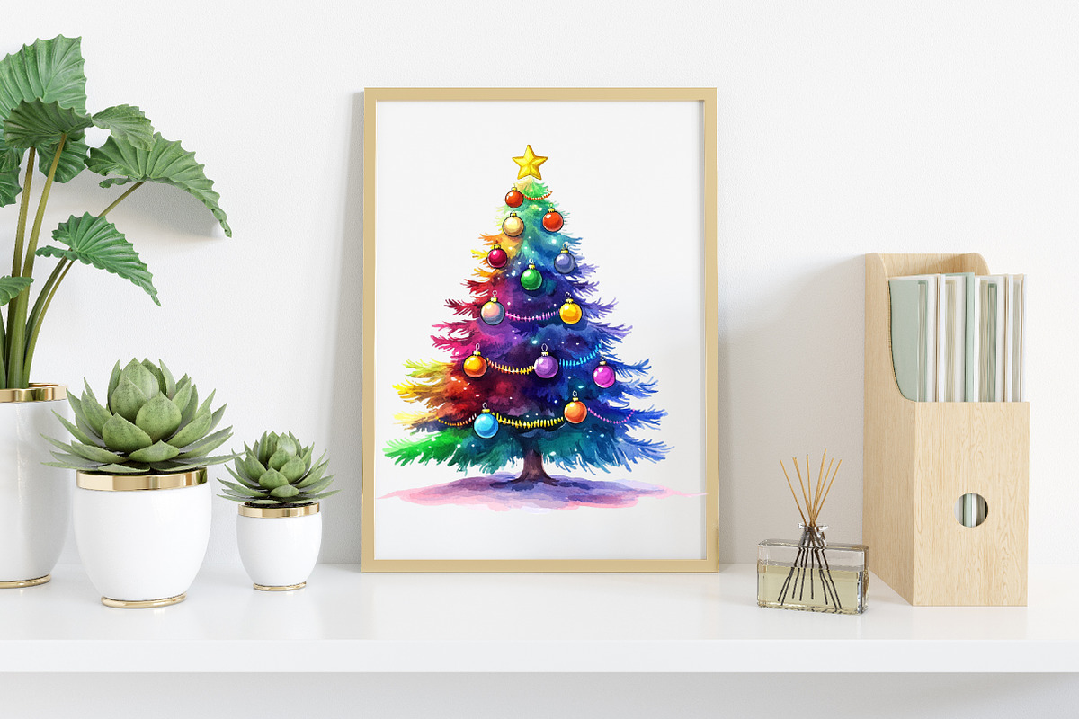 Watercolor Christmas Tree Clipart, an Illustration by Canvas Craft (Photo 6 of 8)