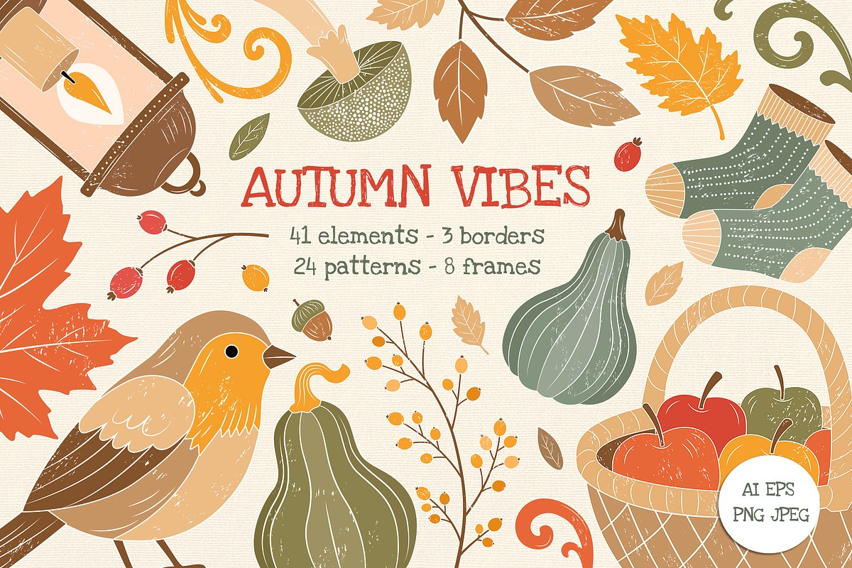 Cozy Autumn Vibes Vector Clipart, a Seasonal Illustration by Hanna's ArtLab (Photo 1 of 6)