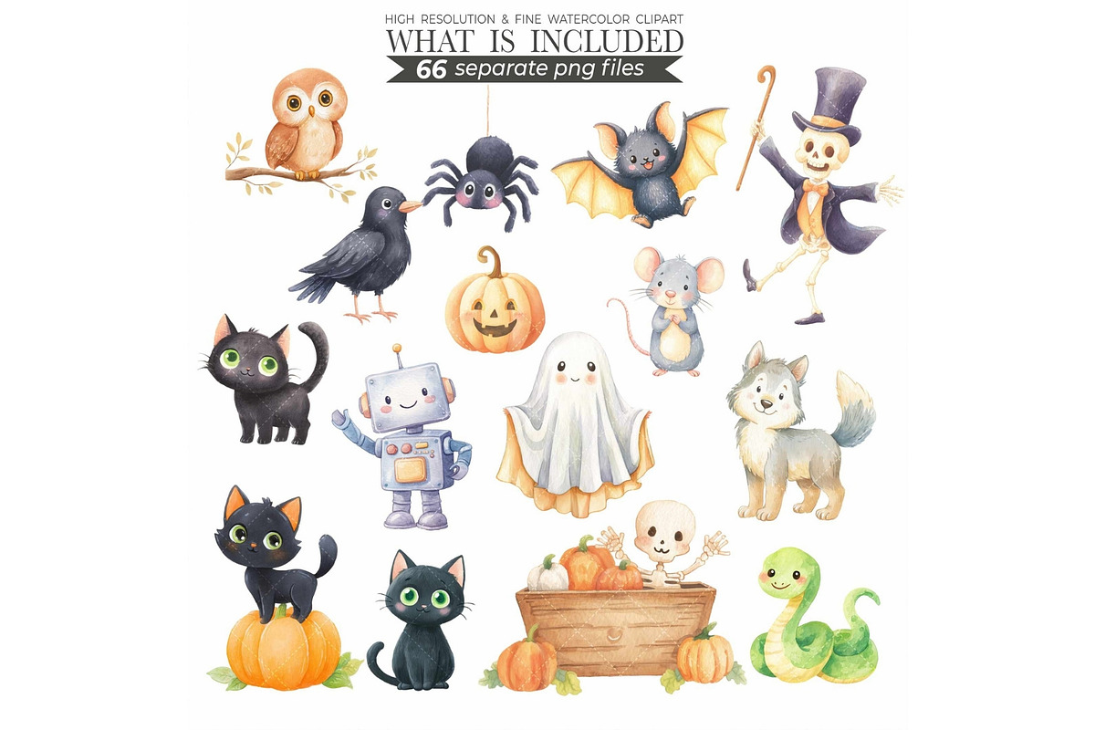 Watercolor Halloween Clipart, an Illustration by CharmClipart (Photo 6 of 8)