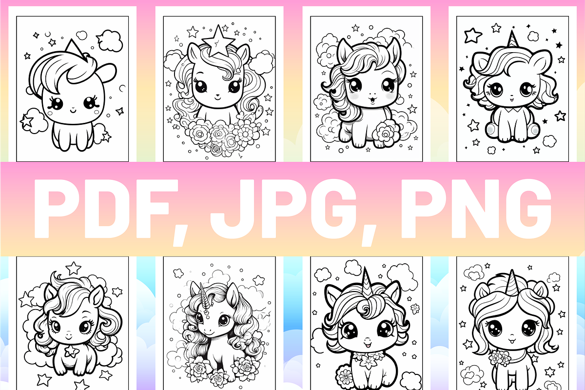 Cute Kawaii Unicorn Coloring Pages, an Animal Illustration by Design Zone