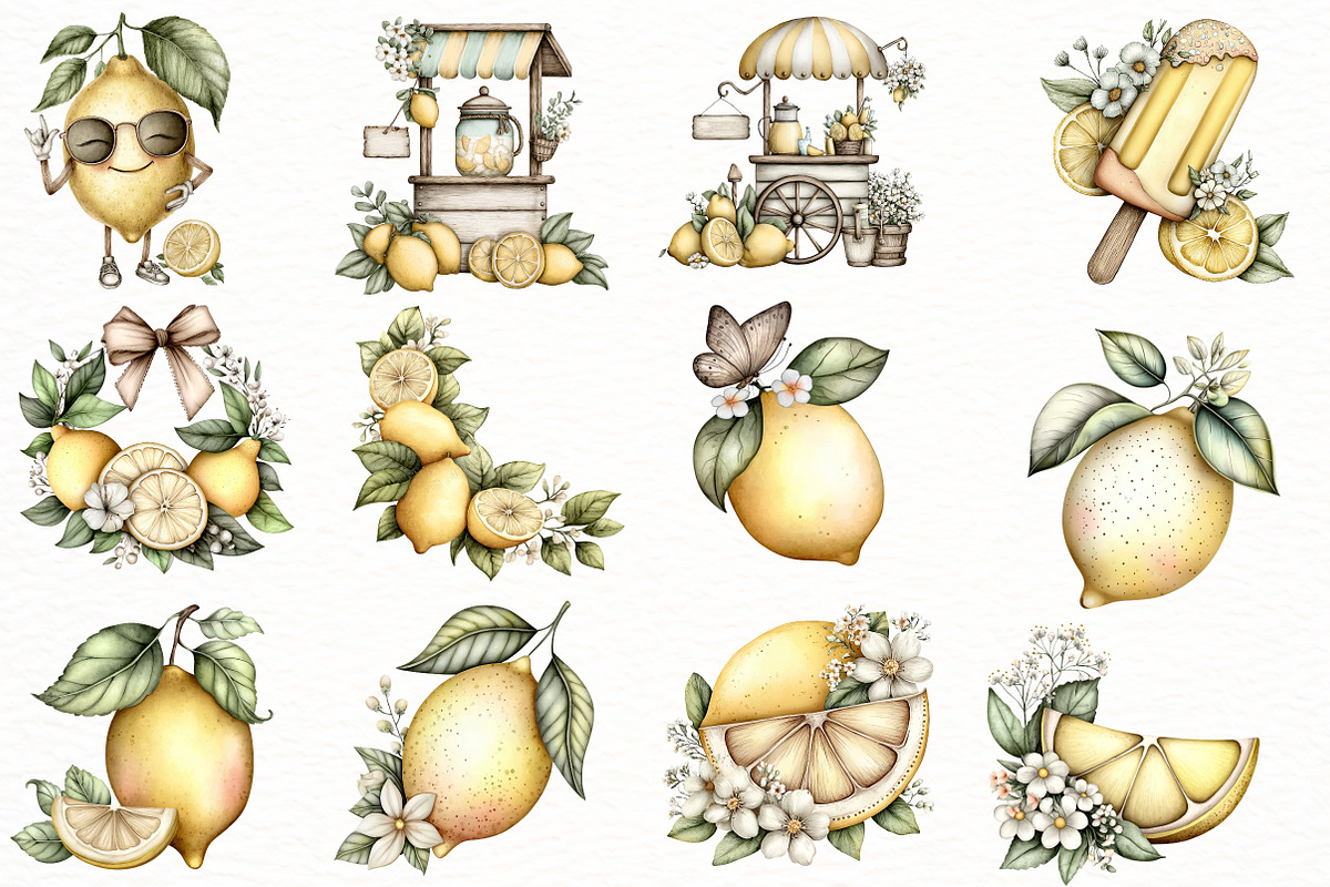 Watercolor Summer lemon Clipart, an Illustration by Designworld (Photo 4 of 4)