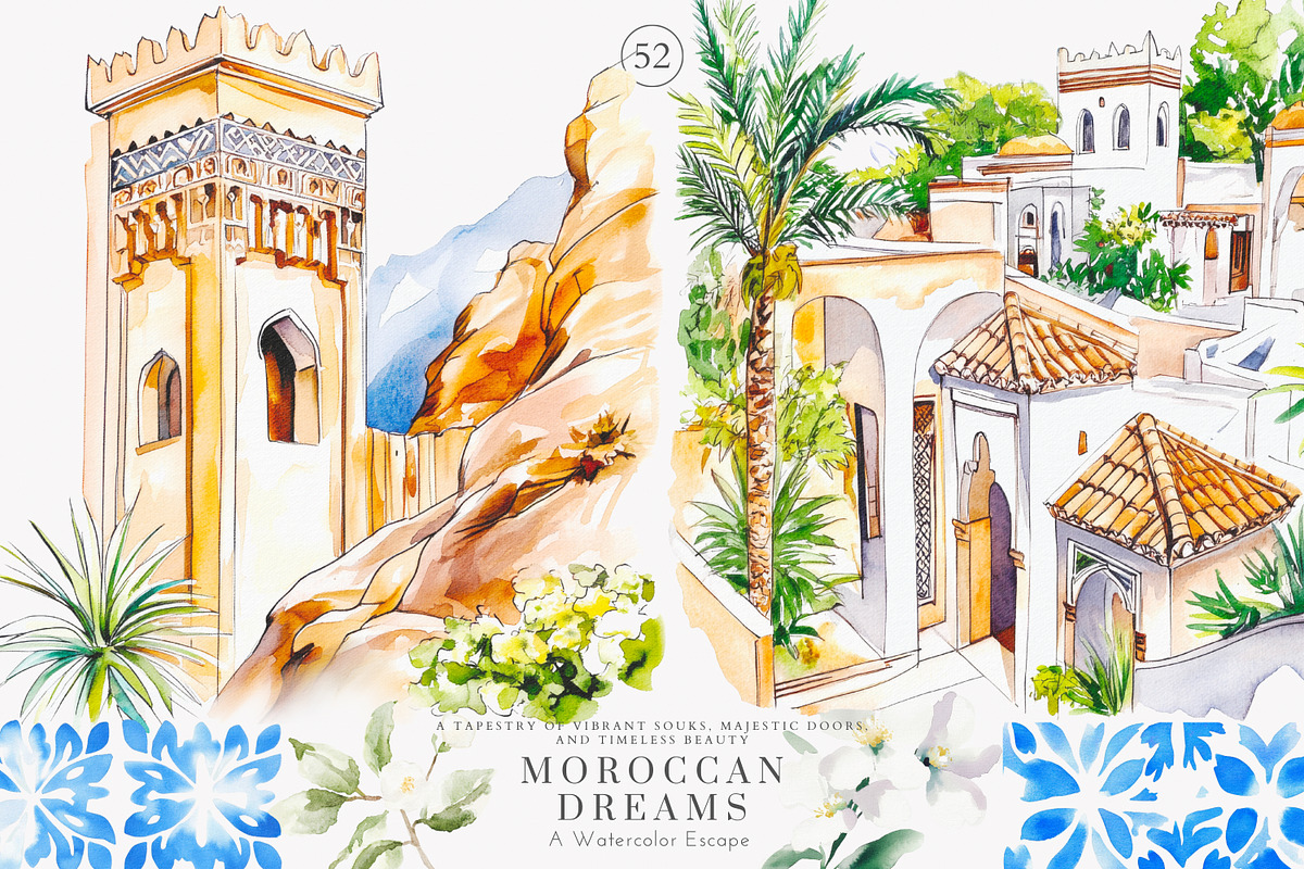 Moroccan clipart watercolor set, a Decorative Illustration by Patishop Art (Photo 3 of 10)