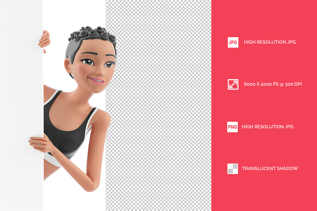 3D Sporty Character Woman Peeking Ou, a Person Illustration by 3DMask