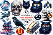Halloween Black and White Watercolor, an Illustration by RobertsArt (Thumbnail 1 of 7)