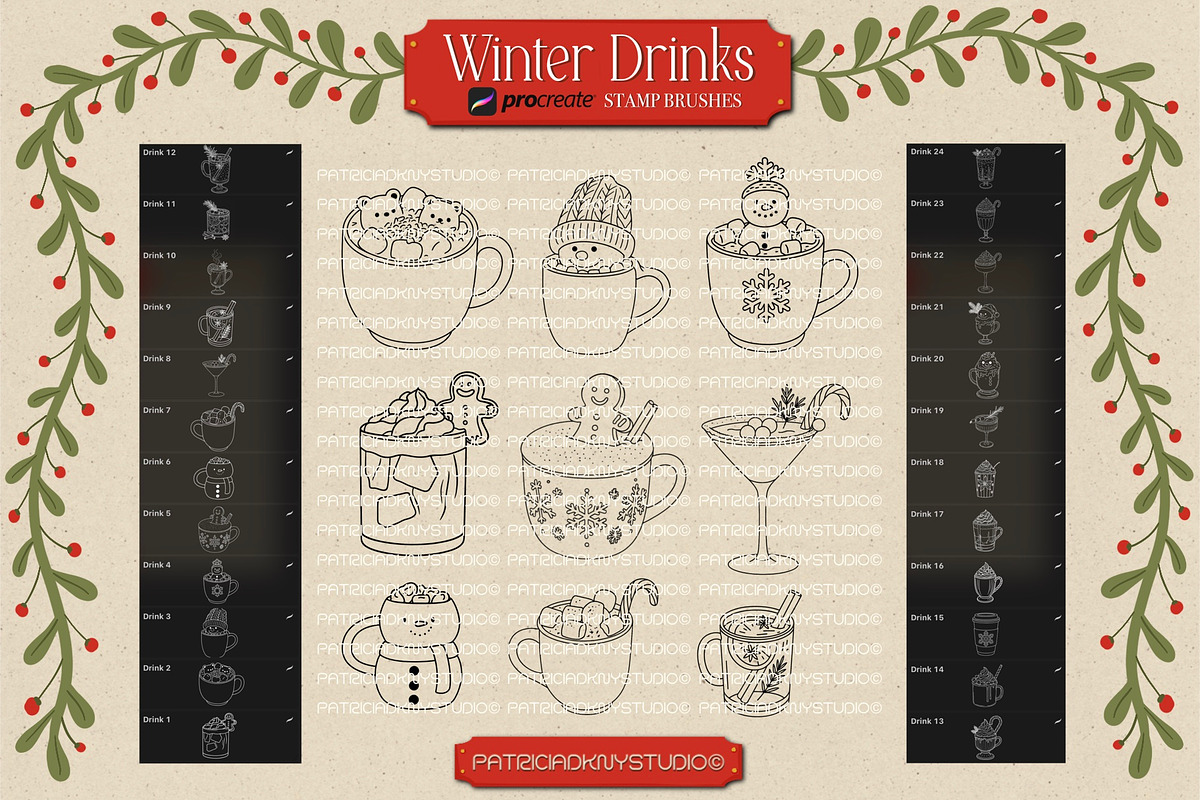 Procreate Christmas drink brushes, a Brush Add-On by PDknyStudio (Photo 2 of 5)