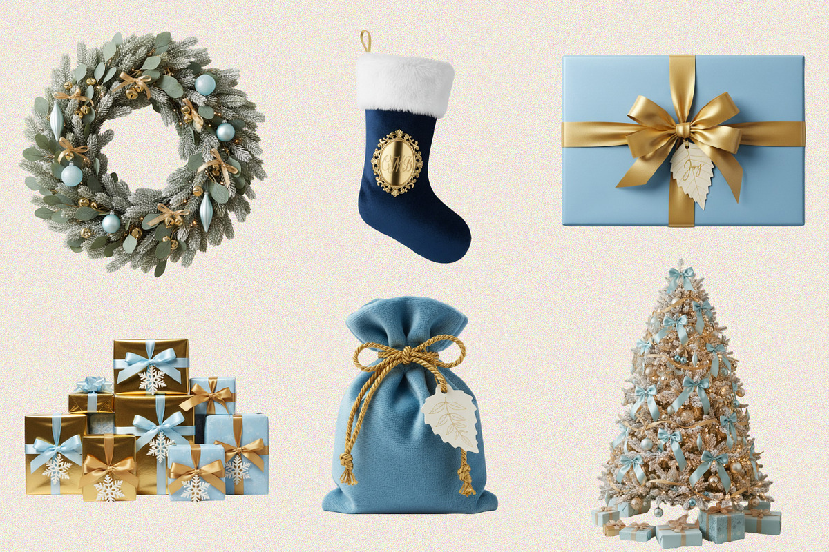 Light Blue & Gold Christmas  Clipart, an Illustration by SVGArt (Photo 5 of 8)