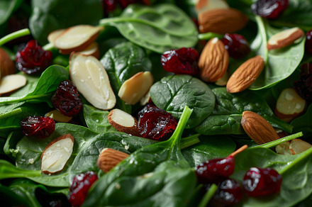 Fresh spinach leaves topped with sli, a Photo by Iftikhar Alam