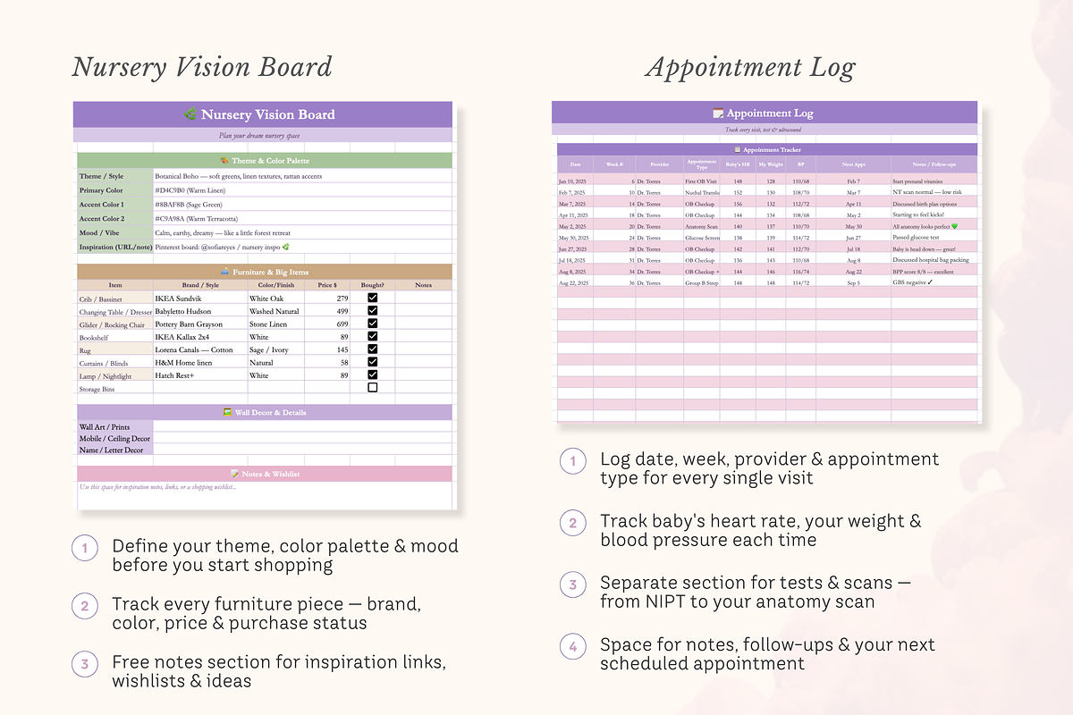 Pregnancy Planner Excel Spreadsheet, a Design Template by Matisse Studio (Photo 5 of 10)