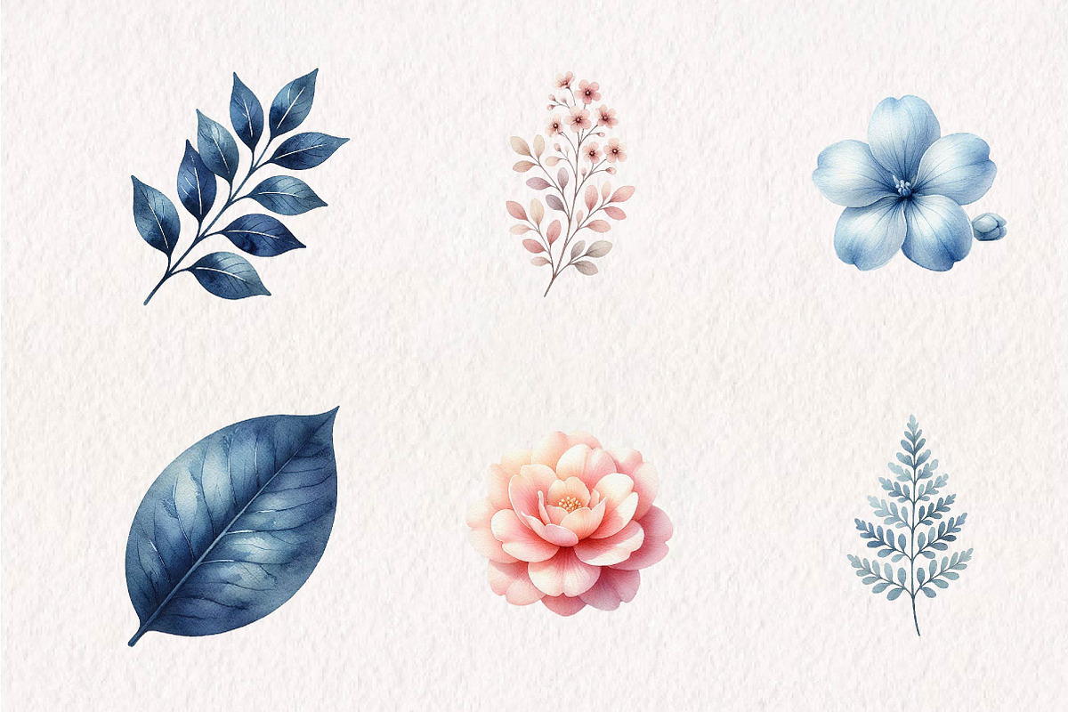 Blush and Blue Leaves Florals, a Seasonal Illustration by CreationArt (Photo 4 of 7)