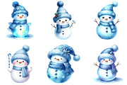 Watercolor Blue Cute Snowman Clipart, an Illustration by DreamCafeArt (Thumbnail 6 of 6)