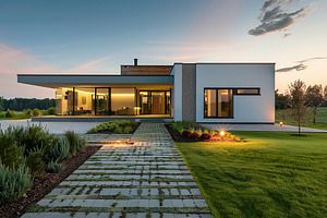 Modern house in suburb with beautiful green landscape, a Photo by AlyaAnd