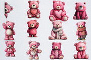 Pink Teddy Bear Clipart, an Illustration by Watercolor design (Thumbnail 3 of 6)