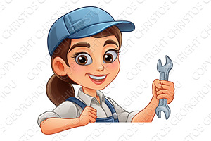 Woman Female Spanner Wrench Mechanic, a Person Illustration by Christos Georghiou