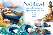 Nautical.Lighthouses and boats, an Object Illustration by AkvarelRiver (Thumbnail 1 of 7)