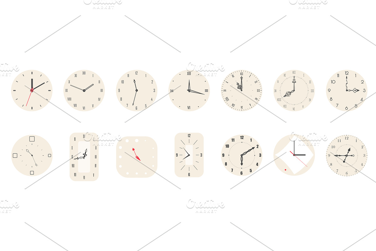 Clock face set, old classic analog, an Object Illustration by Lemberg Vector