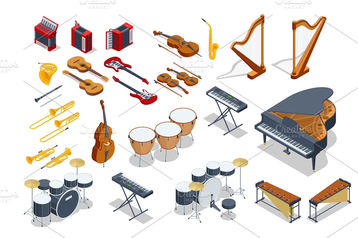 Isometric set of music instrument, an Object Graphic by Golden Sikorka