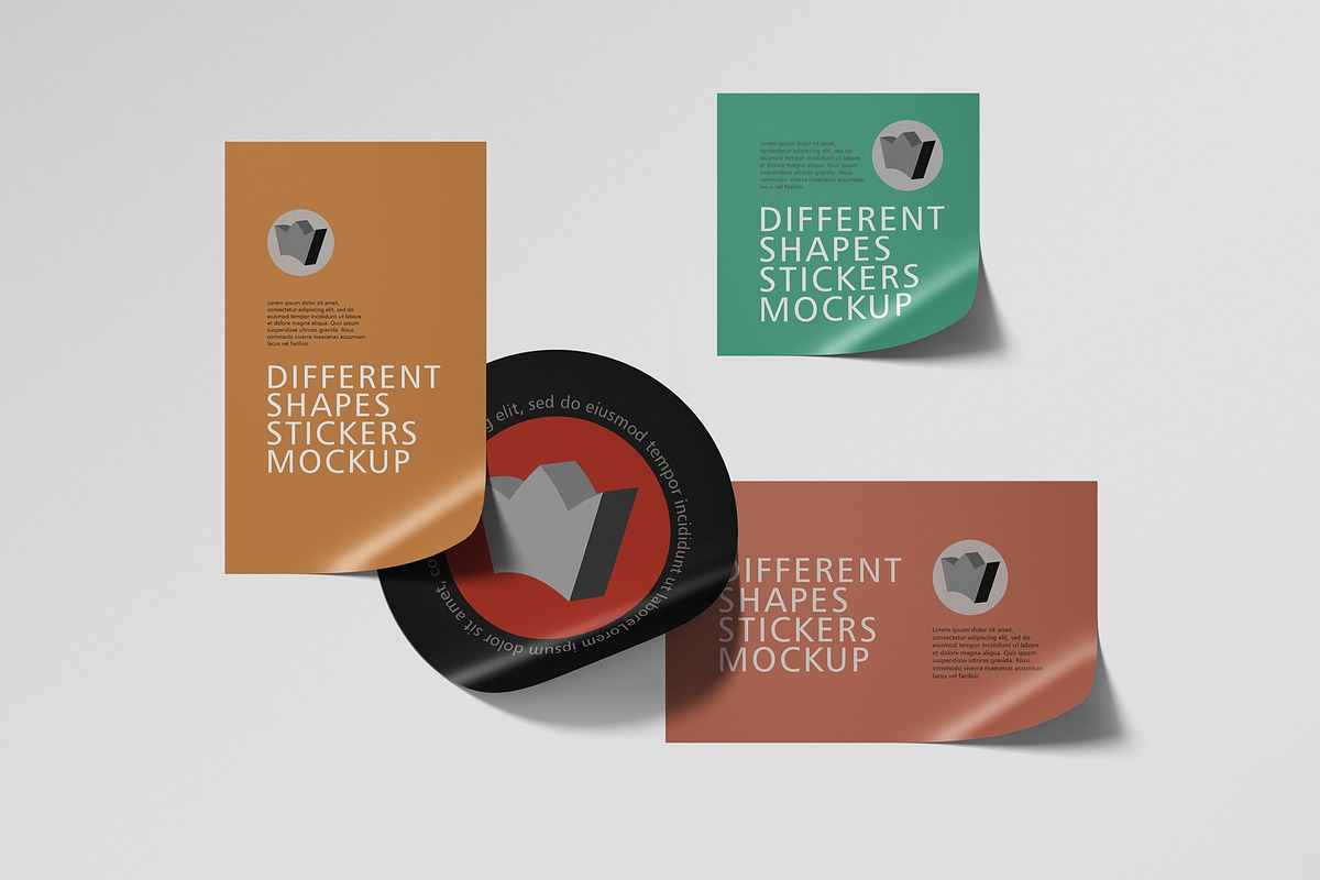 Different Shapes Stickers Mockup, a Packaging Mockup by Tahtagraphic (Photo 1 of 6)