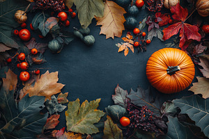 Flat Lay, Autumn Leaves and Pumpkin, a Background Photo by Virgo Studio